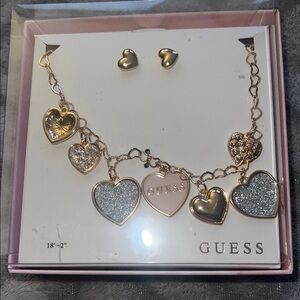 Guess Gold and Heart Charm Jewelry Set